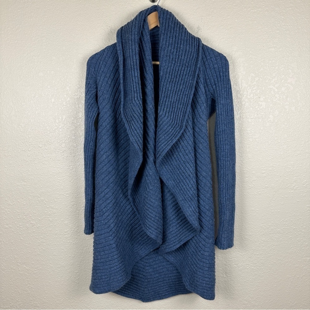 Alpaca International Baby Alpaca Long Sleeve Open Front Waterfall Cardigan Blue